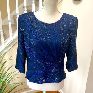 VINTAGE PAPELL BOUTIQUE EVENING TOP/BLOUSE SIZE PL SILK NAVY BLUE COLOR